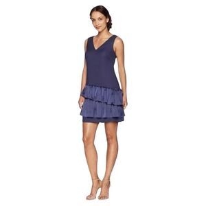 Eliza J V Neck Navy Sleeveless Pleated Hem Dress Size 6